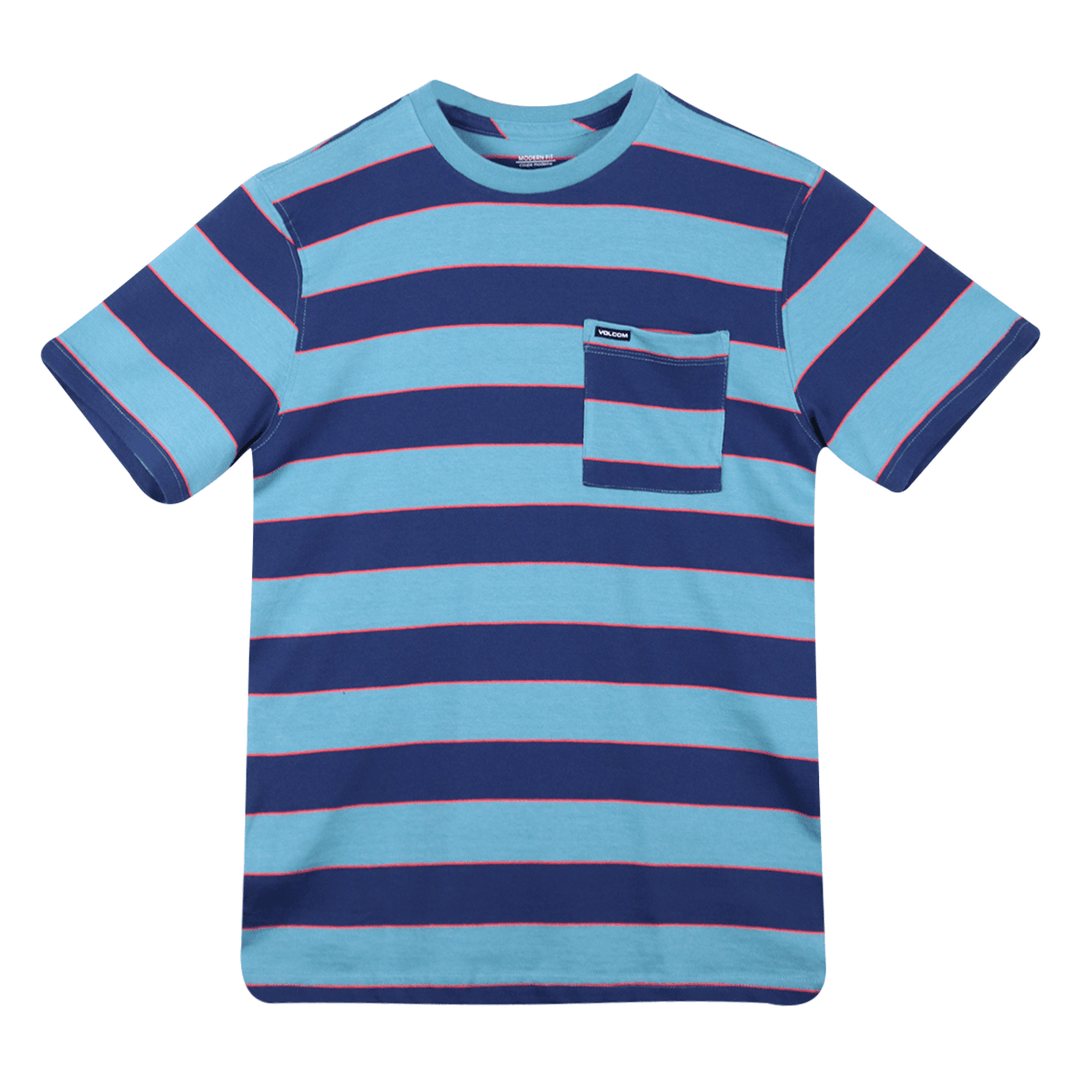 Volcom Boy's Sky Blue & Navy With Coral Striped S/S T-Shirt (S02)