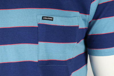 Volcom Men's Ocean Blue Navy Coral Striped Maxer S/S T-Shirt (S51)