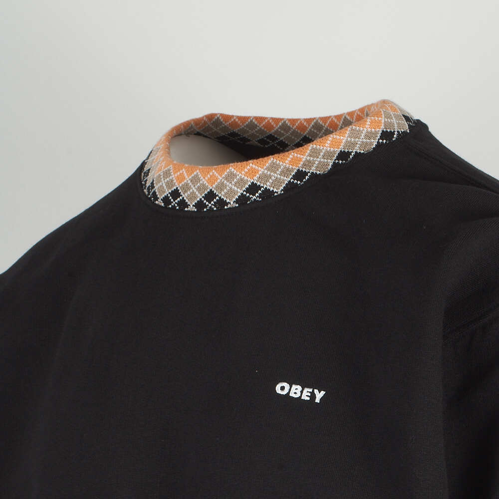 Obey Men's Black Orange Brown Verner Argyle Collar Crew Neck L/S Sweater (S03A)