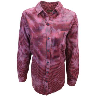 OBEY Women's Hot Pink Dark Navy Tie Dye Plaid L/S Shirt (S02)