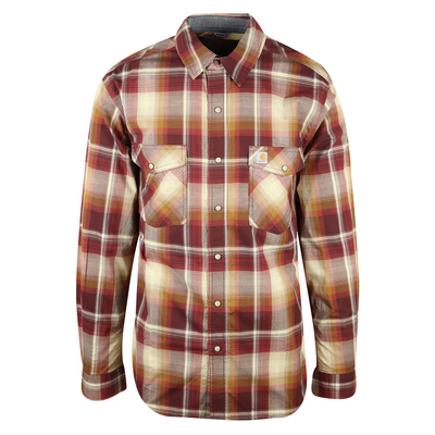 Carhartt Men's Redwood Maroon Brown Beige Plaid Snap Front L/S Woven Shirt (S05)