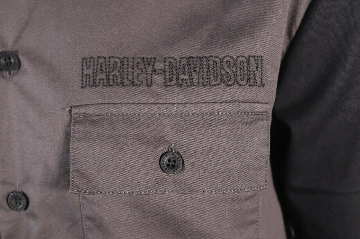 Harley-Davidson Men's Black Collar Chain Stitched Grey S/S Woven Shirt (S32)