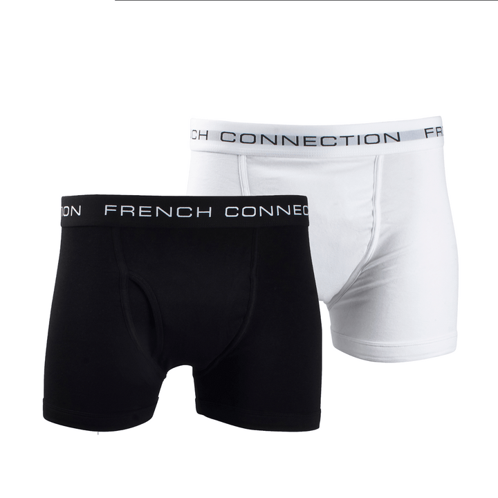 French Connection Men's White & Black 2 Pack Boxer Briefs