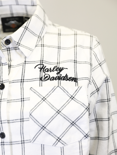 Harley-Davidson Women's White Black Check L/S Woven Shirt (S02)