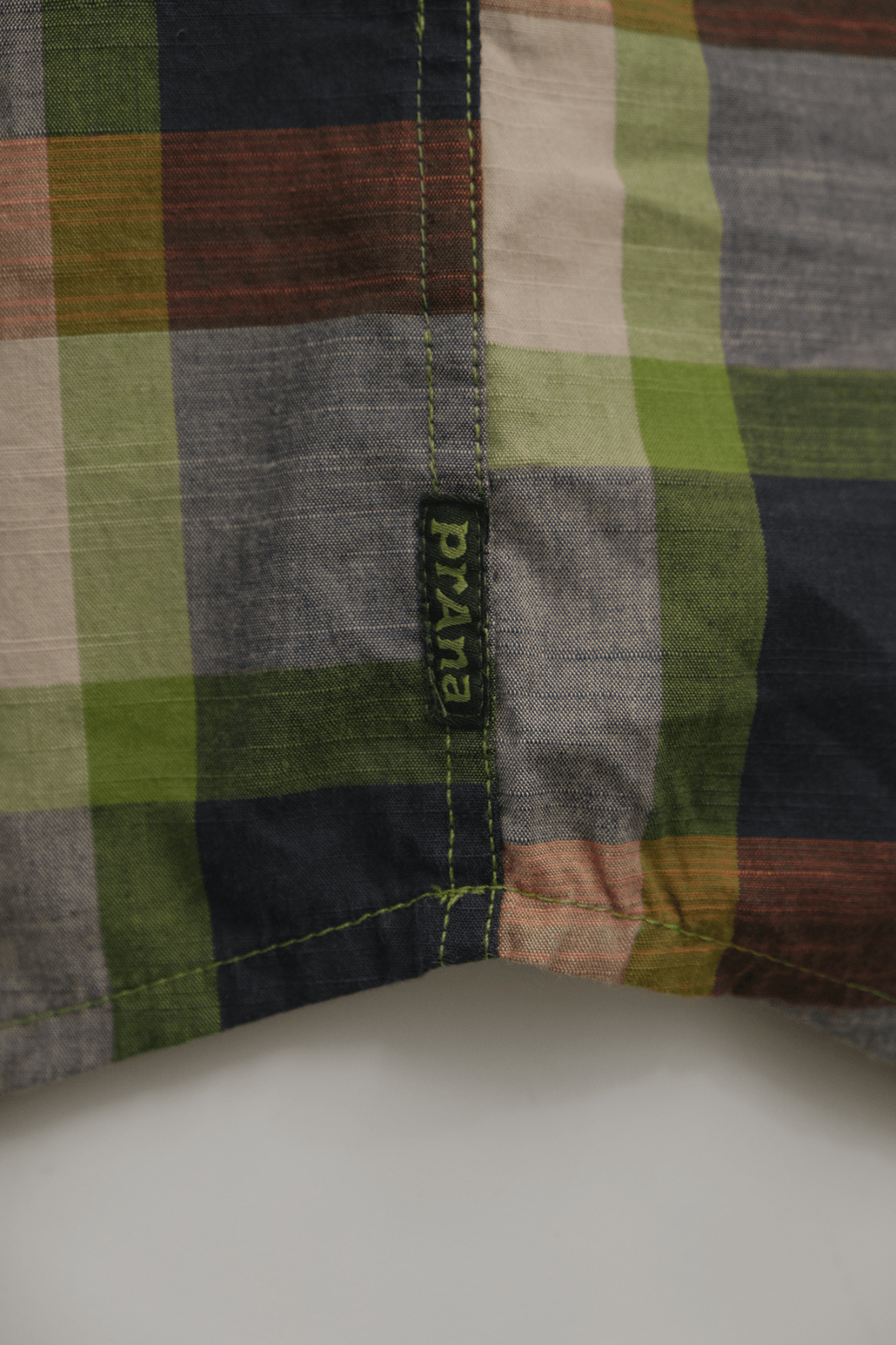 prAna Men's Charcoal Green Orange Box Plaid Benton S/S Woven Shirt S05