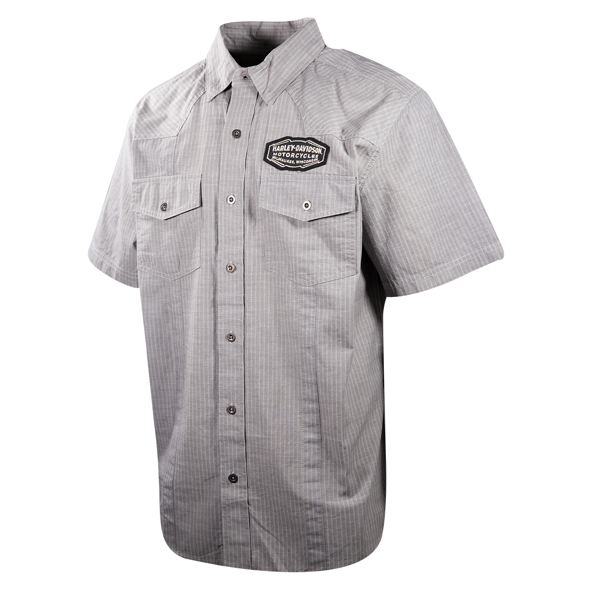 Harley-Davidson Men's Grey Vertical Striped S/S Woven Shirt (S24)