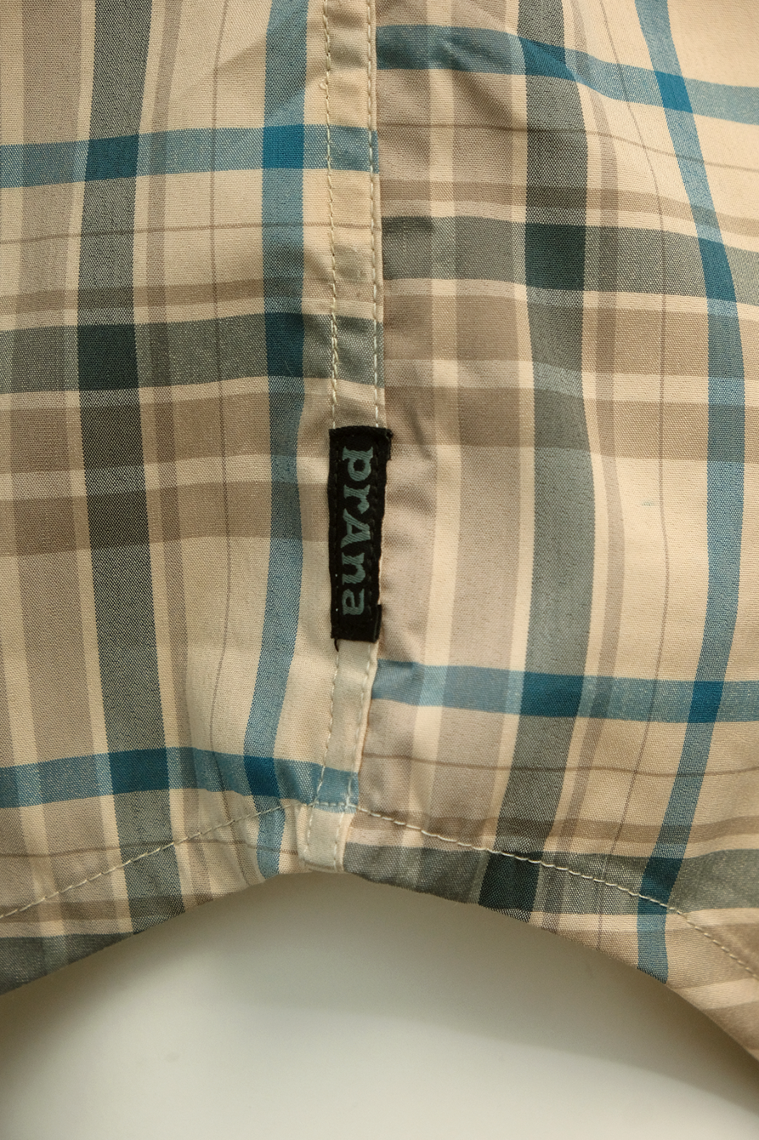 prAna Men's Beige Blue Brown Plaid S/S Woven Shirt (S09)
