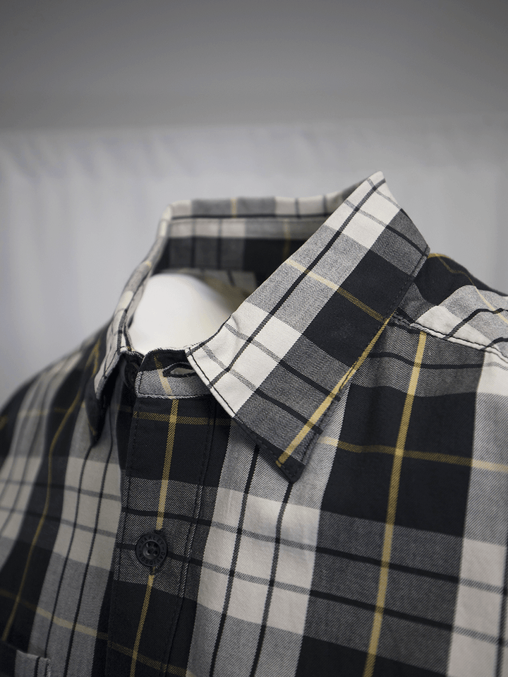 HD Branded Men's Navy Grey Yellow S/S Woven Shirt (S02)