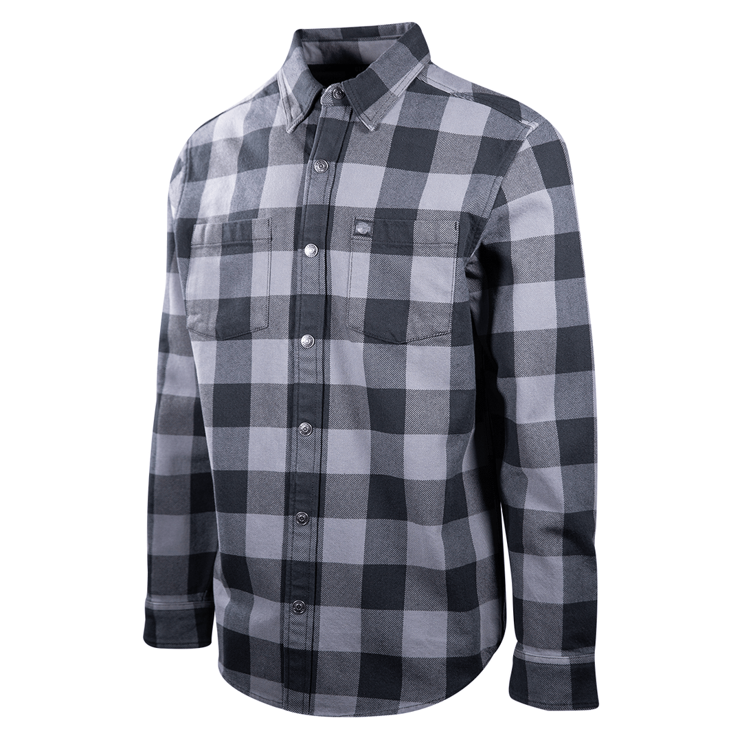 HD Branded Men's Blue Grey Black Plaid Snap On Button L/S Woven Shirt (S16)