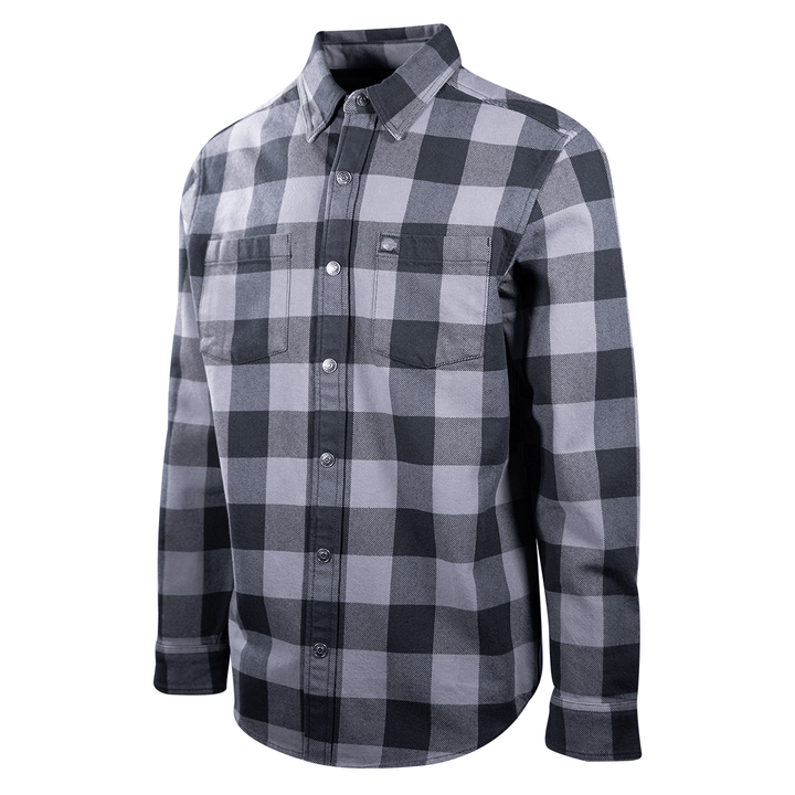 HD Branded Men's Blue Grey Black Plaid Snap On Button L/S Woven Shirt (S16)