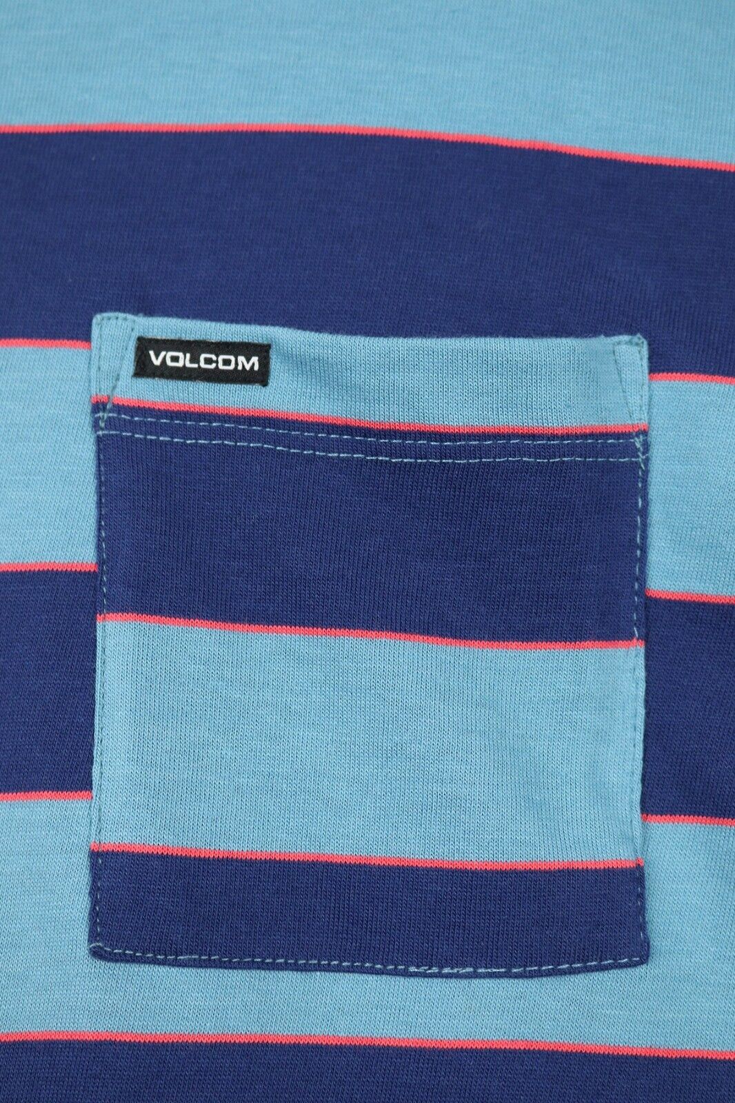 Volcom Boy's Sky Blue & Navy With Coral Striped S/S T-Shirt (S02)