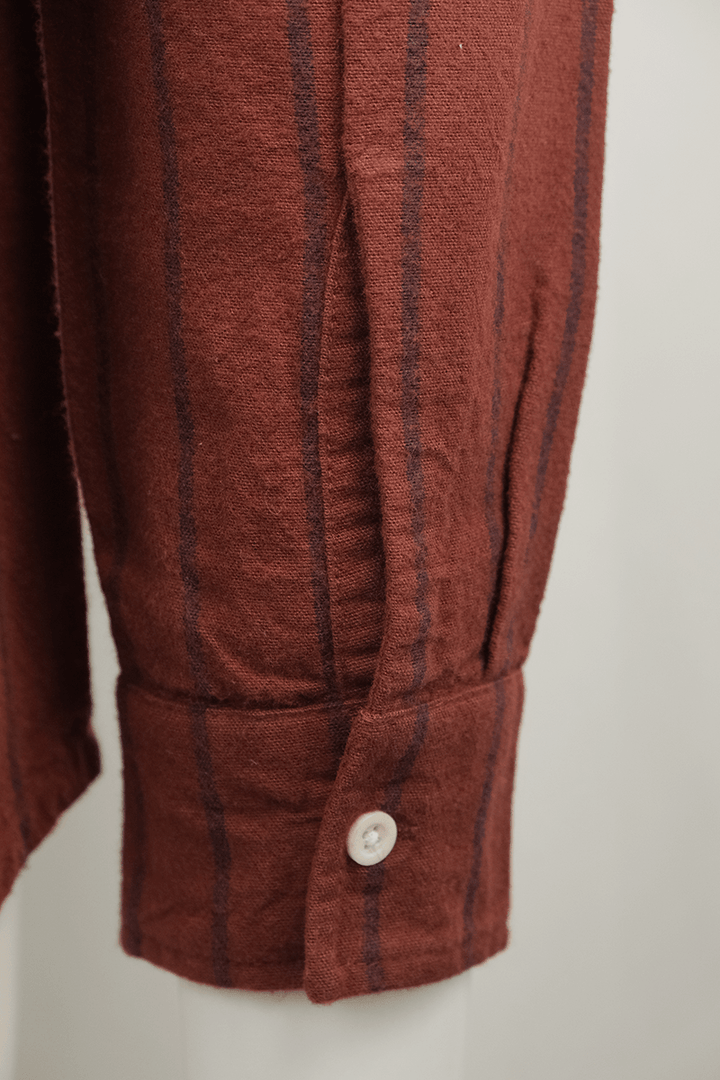 Quiksilver Men's Maroon Navy Striped L/S Flannel Shirt (S12)