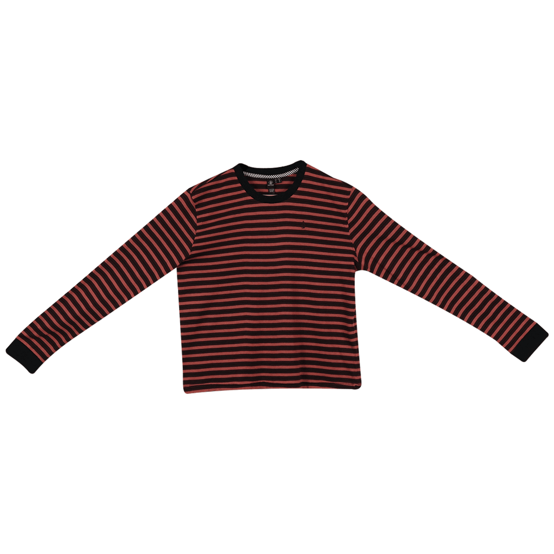 Volcom Girl's Merlot Red & Blush Pink Striped L/S T-Shirt (S03)