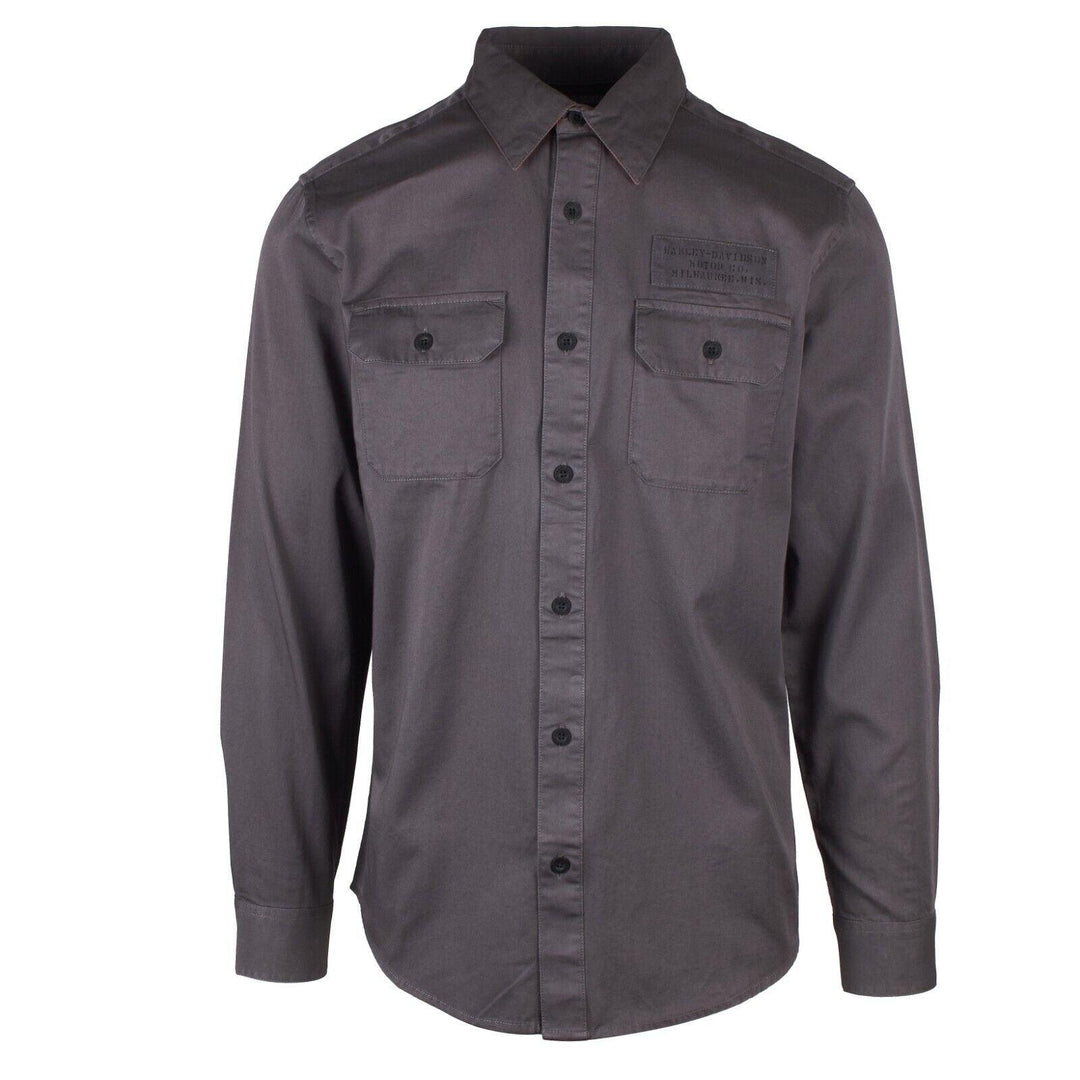 HD Branded Men's Steel Blue Stencil L/S Woven Shirt (S46)