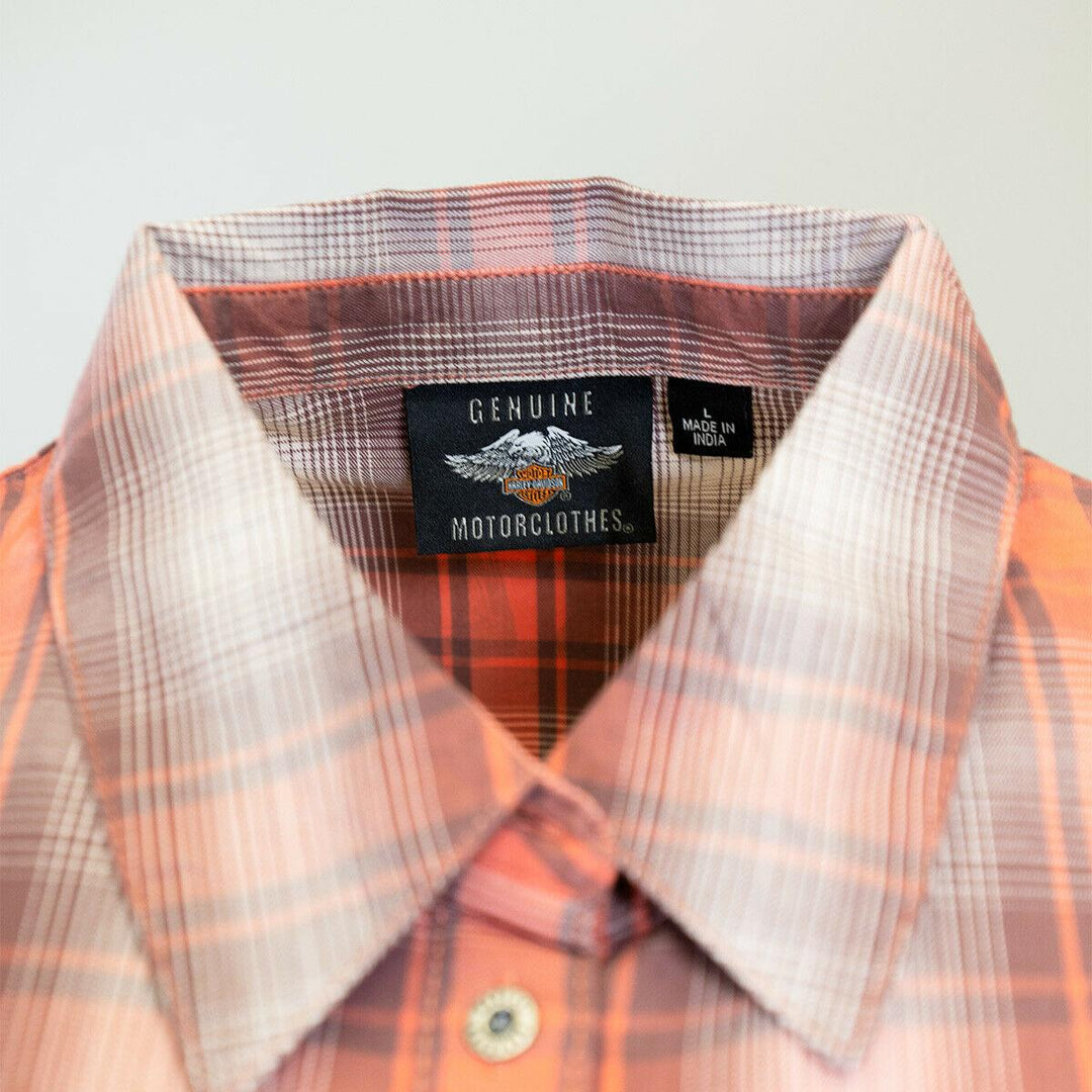 HD Branded Women's Red Orange Ombre Plaid S/S Woven Shirt Vest (S03)