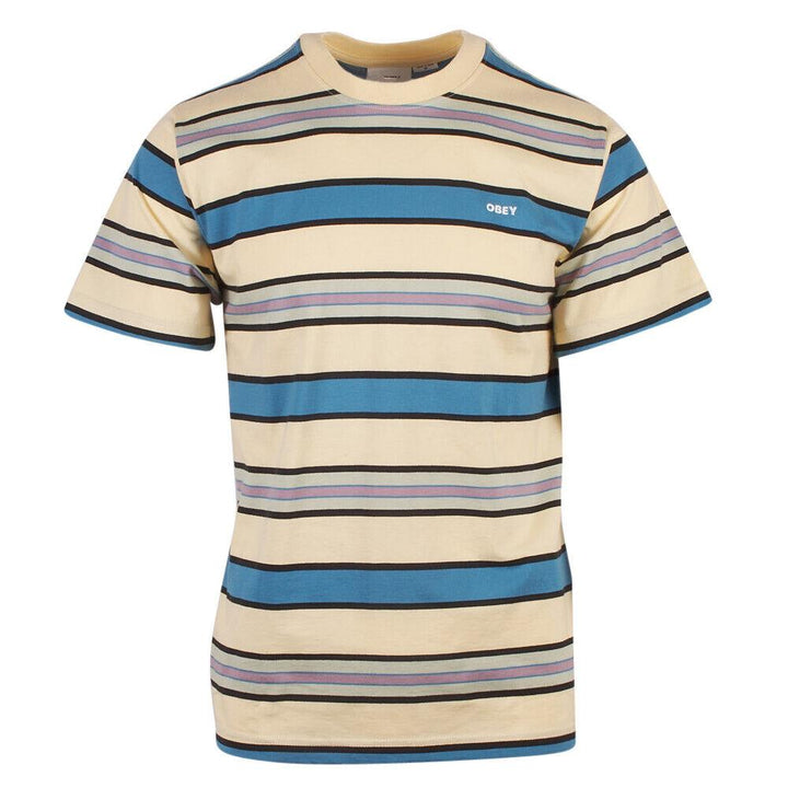 OBEY Men's Yellow Blue Black Green Purple Striped S/S T