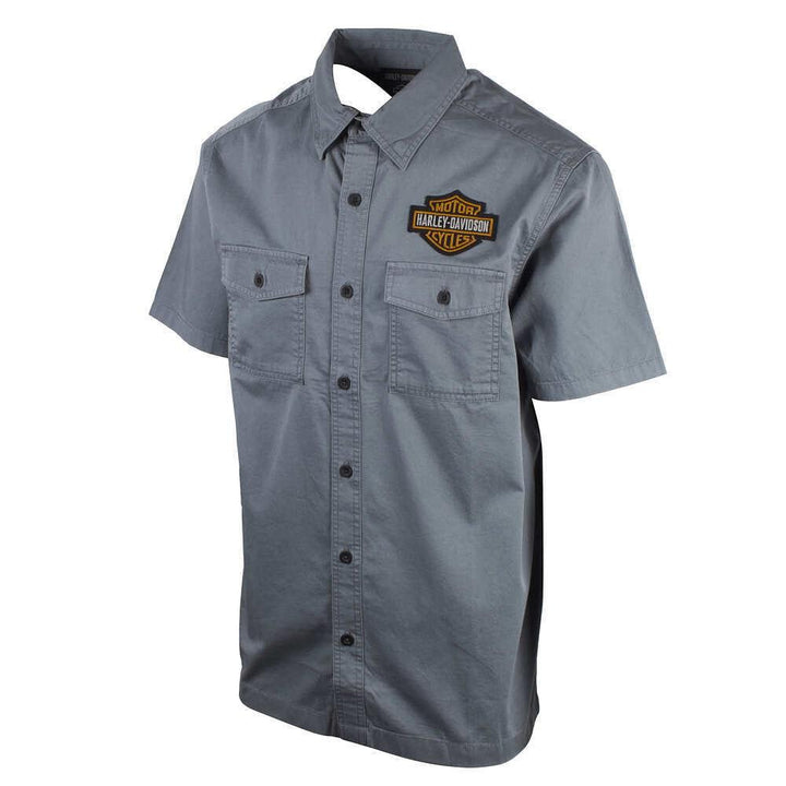 HD Branded Men's Stormy Weather Aqua Bar & Shield S/S Woven Shirt (S43A)