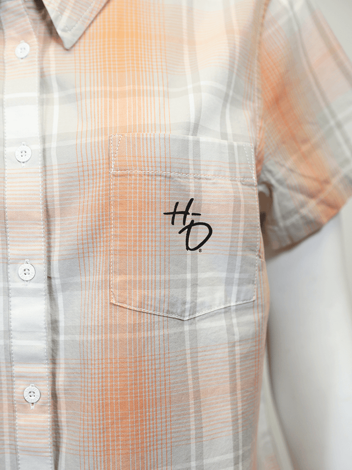 HD Branded Women's Coral Grey Plaid S/S Woven Shirt (S01)