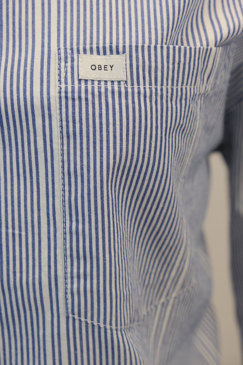 OBEY Women's Blue White Stripe L/S Shirt (S05) Small