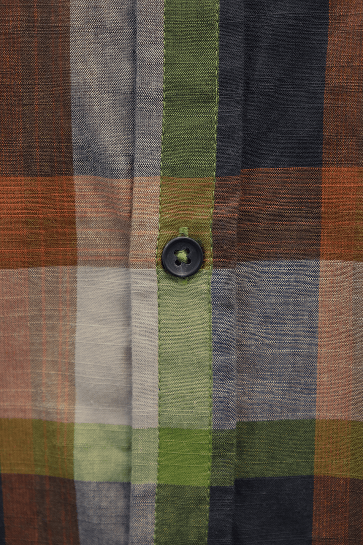 prAna Men's Charcoal Green Orange Box Plaid Benton S/S Woven Shirt S05