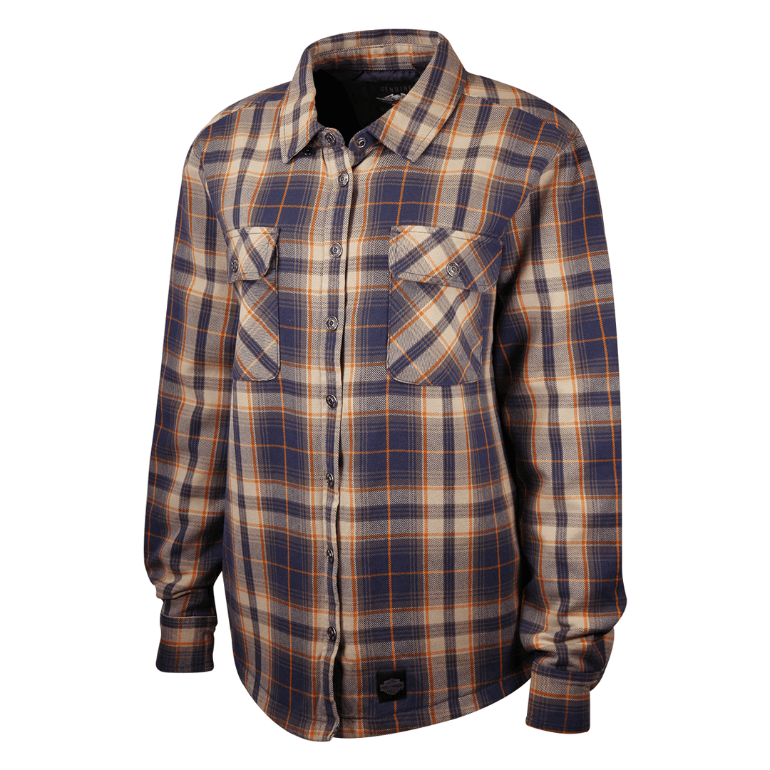 HD Branded Women's Navy Orange Tan Plaid L/S Woven Shirt Jacket