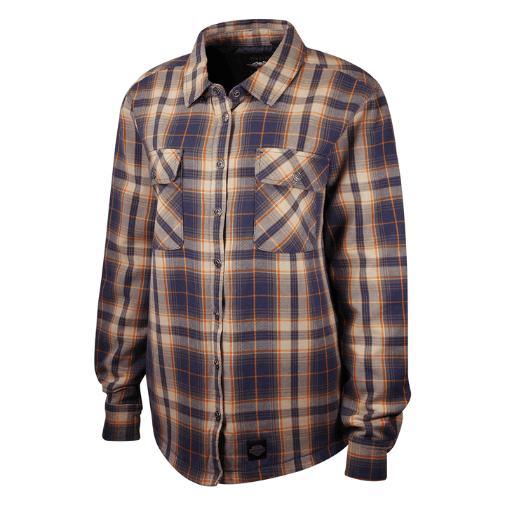 HD Branded Women's Navy Orange Tan Plaid L/S Woven Shirt Jacket
