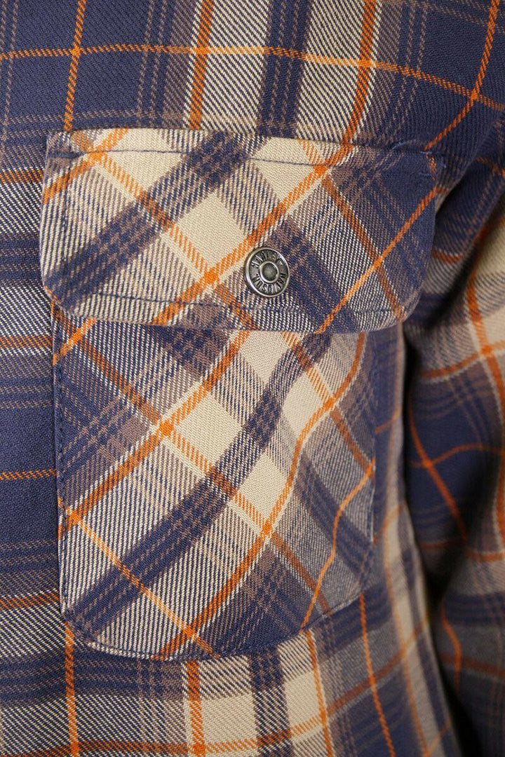 HD Branded Women's Navy Orange Tan Plaid L/S Woven Shirt Jacket