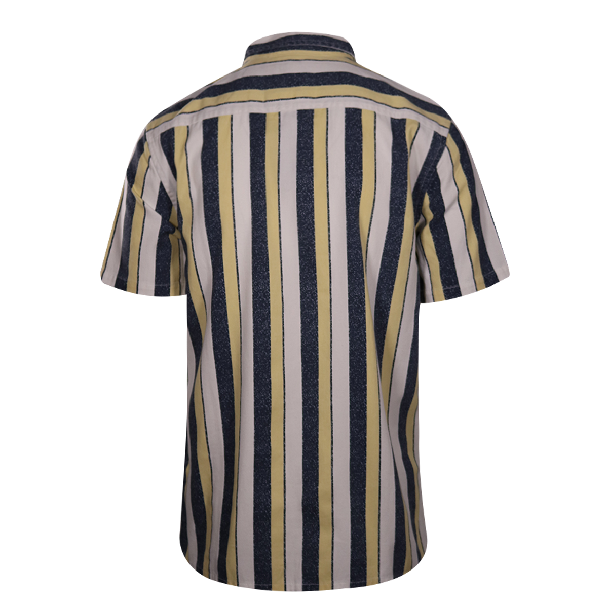Quiksilver Men's Navy Yellow White Vertical Striped S/S Woven Shirt (S01)