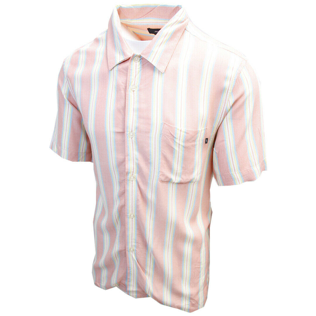 OBEY Men's Coral York Vertical Striped S/S Woven S02