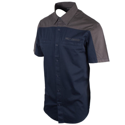 Harley-Davidson Men's Grey Blue Two Tone #1 Mechanic S/S Woven Shirt (S42)