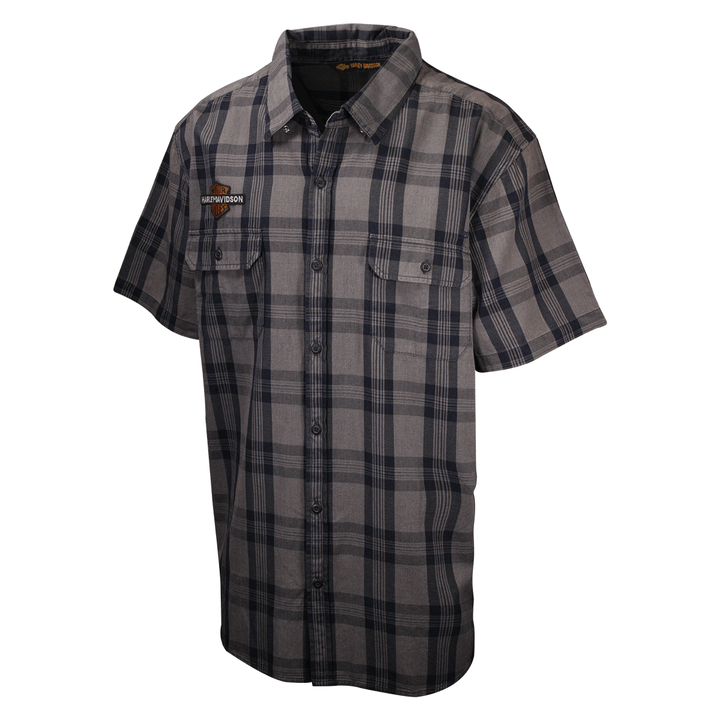 HD Branded Men's Grey Navy Plaid S/S Woven Shirt