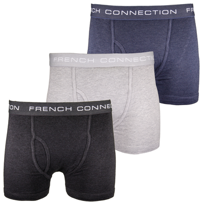French Connection Men's 3 Pack Navy Blue, Grey, Dark Grey Boxer Briefs (S04)