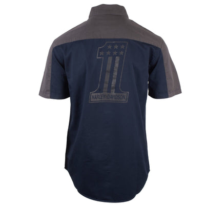 Harley-Davidson Men's Grey Blue Two Tone #1 Mechanic S/S Woven Shirt (S42)