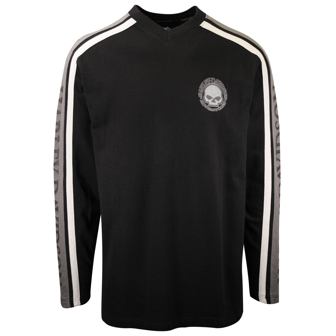 HD Branded Men's Black Grey Skull V-Neck L/S Sweater