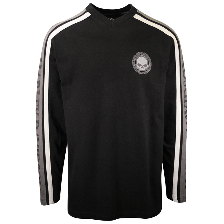 HD Branded Men's Black Grey Skull V-Neck L/S Sweater