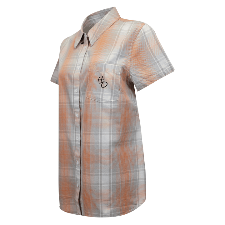 HD Branded Women's Coral Grey Plaid S/S Woven Shirt (S01)
