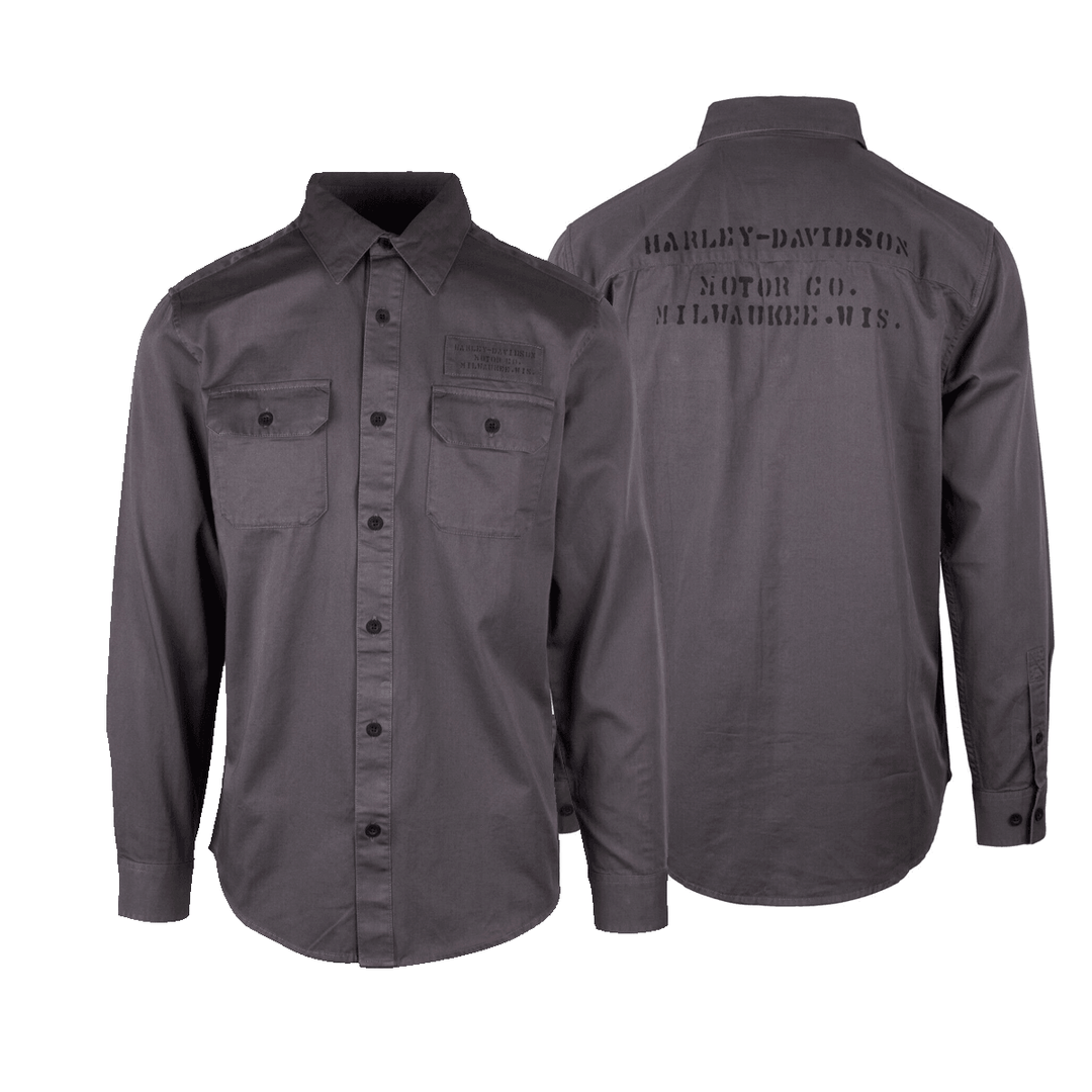 HD Branded Men's Steel Blue Stencil L/S Woven Shirt (S46)