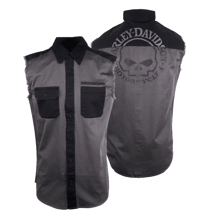 HD Branded Men's Willie G Skull Blowout Button Down Sleeveless Vest