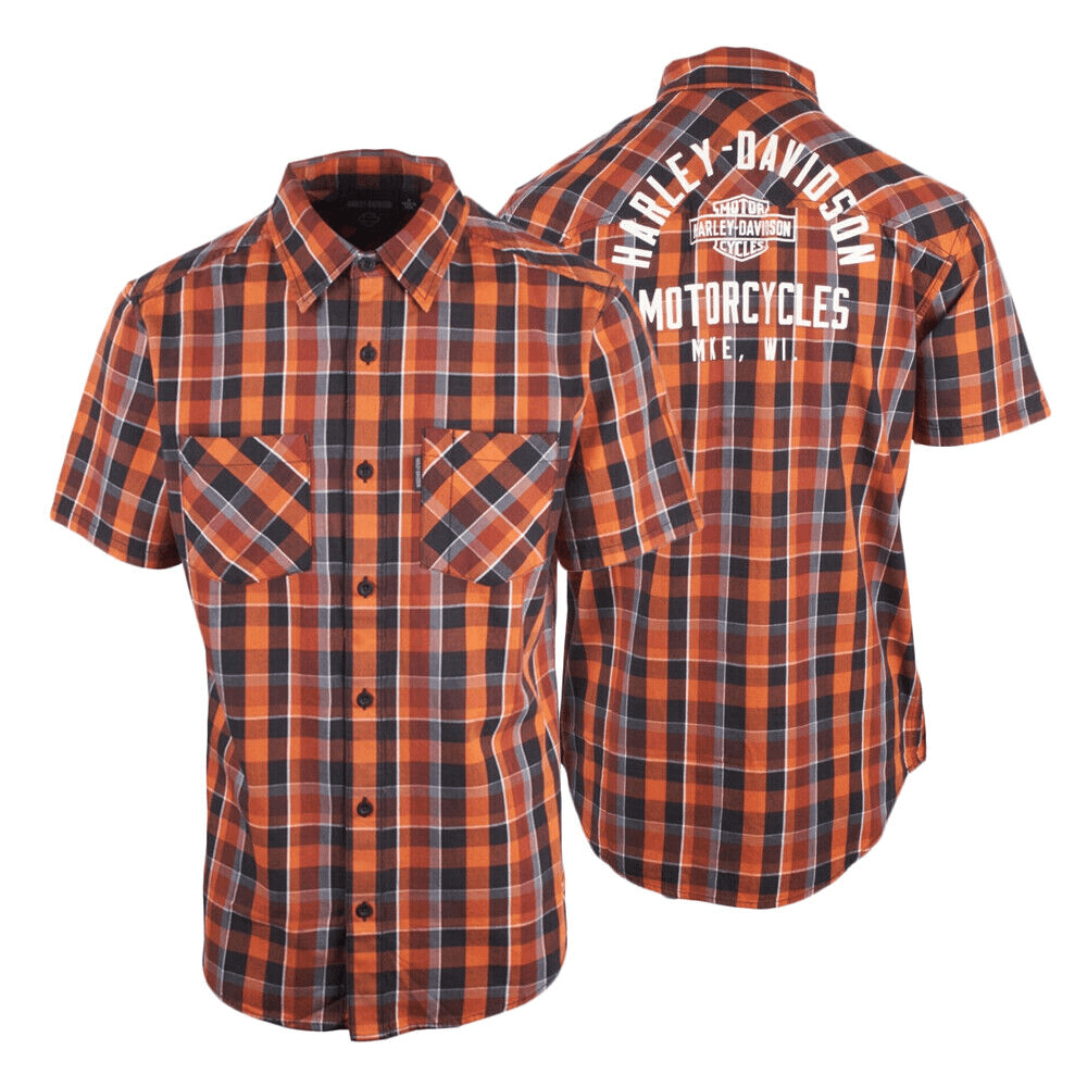 HD Branded Men's Orange Black Plaid MKE S/S Woven Shirt (S45)