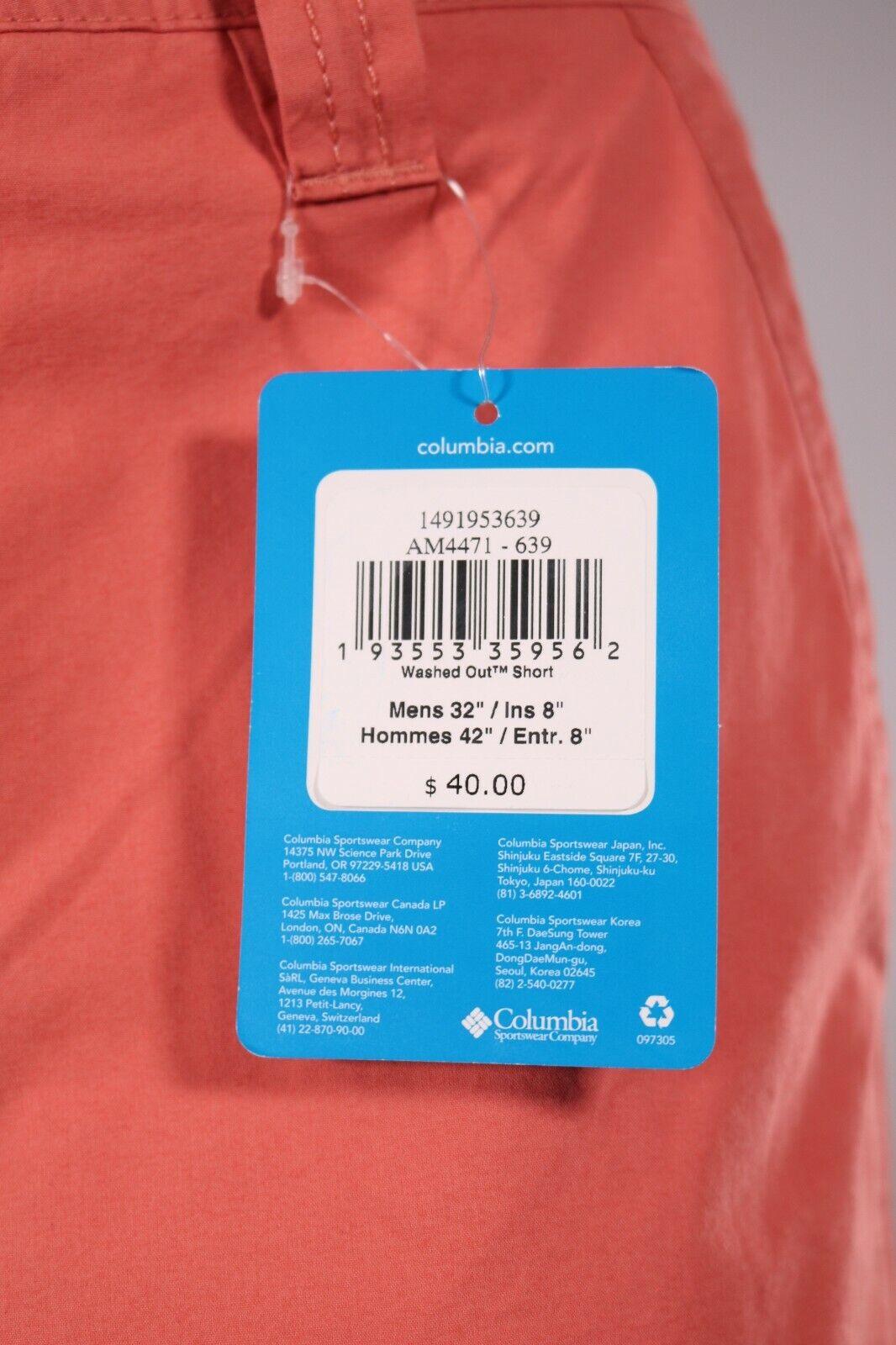 Columbia Men's Dark Coral Inseam 8" Washed Out Chino Short (Retail $40) 639